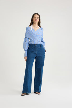 Wrap blouse in printed organic cotton poplin