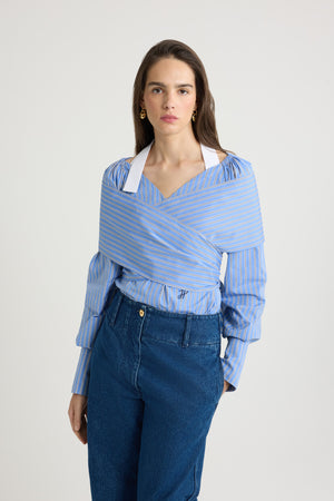 Wrap blouse in printed organic cotton poplin