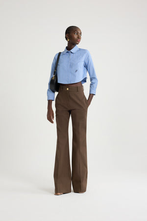 Cropped shirt in printed organic cotton poplin