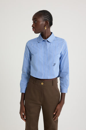 Cropped shirt in printed organic cotton poplin