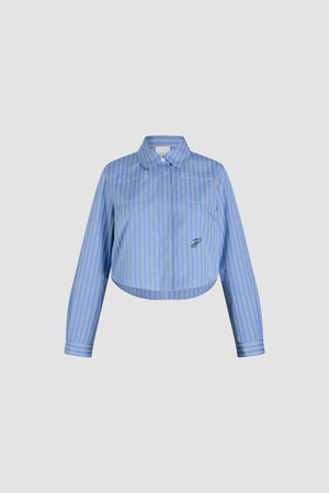 Cropped shirt in printed organic cotton poplin