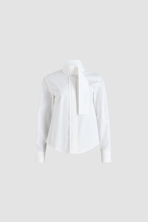 Blusa con collo a sciarpa in popeline di cotone bio