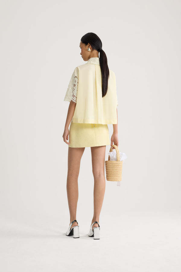 Patou - Camicia a maniche corte in misto cotone eco-responsabile - Lemonade - Camicia a maniche corte in misto cotone eco-responsabile gialla. Ricamo floreale. Colletto classico. Taglio aderente.