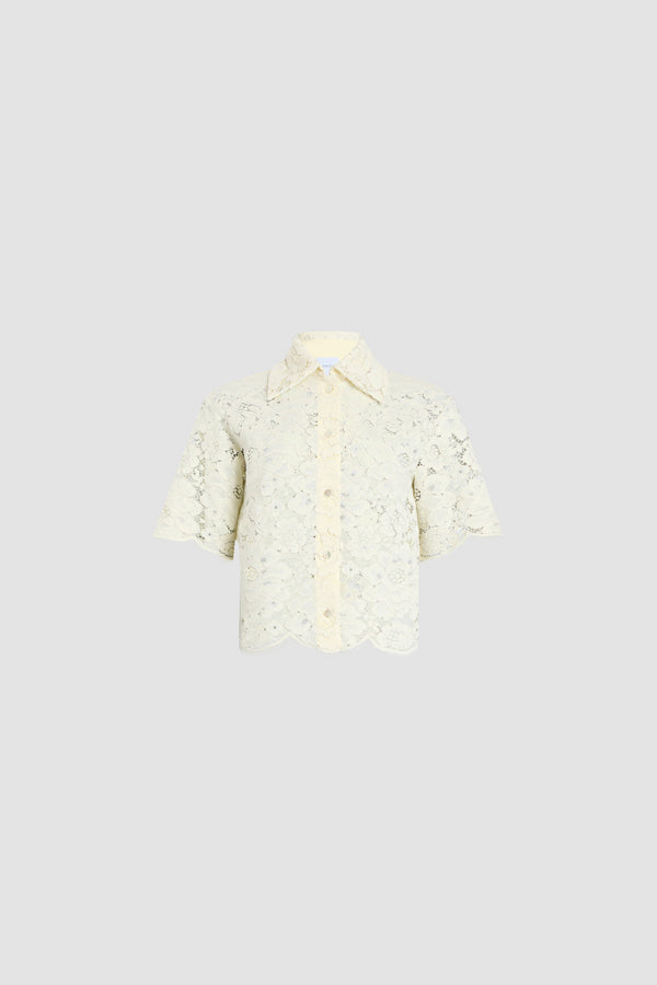 Patou - Camicia a maniche corte in misto cotone eco-responsabile - Lemonade - Camicia a maniche corte in misto cotone eco-responsabile gialla. Ricamo floreale. Colletto classico. Taglio aderente.