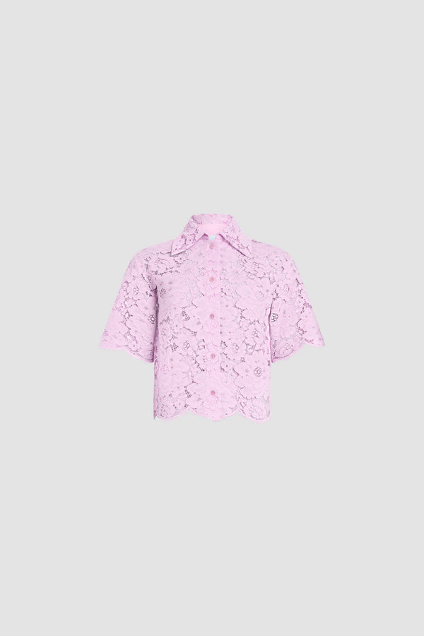 Patou - Camicia a maniche corte in misto cotone eco-responsabile - Pink Parfait - Camicia a maniche corte in misto cotone eco-responsabile rosa. Ricamo floreale. Colletto classico. Taglio aderente.