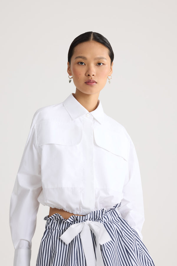 Patou - Organic Cotton Short Safari Shirt - White - White short safari shirt. Shirt collar. Two patch pockets. Drawstring at the waist.