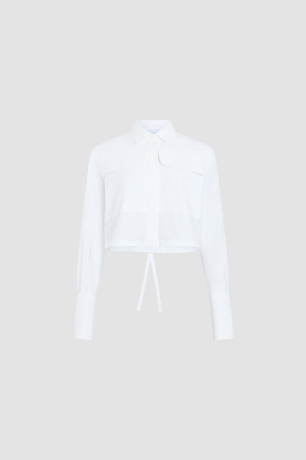 Patou - Organic Cotton Short Safari Shirt - White - White short safari shirt. Shirt collar. Two patch pockets. Drawstring at the waist.