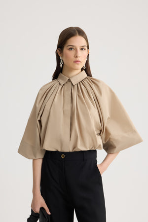 Recycled Faille Voluminous Short-Sleeved Blouse