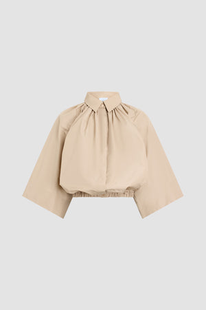 Recycled Faille Voluminous Short-Sleeved Blouse