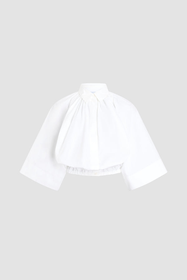 Patou - Organic Cotton Voluminous Short-Sleeved Blouse - White - White voluminous short-sleeved blouse. Round neck. Puffy sleeves.
