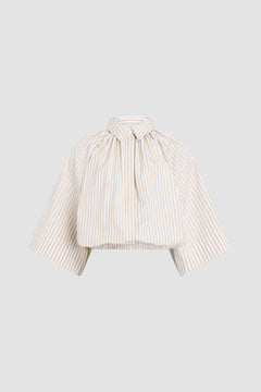 Organic Cotton Voluminous Short-Sleeved Striped Blouse
