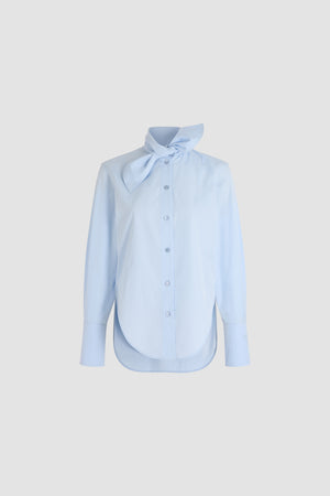 Blusa con colletto annodato in cotone biologico