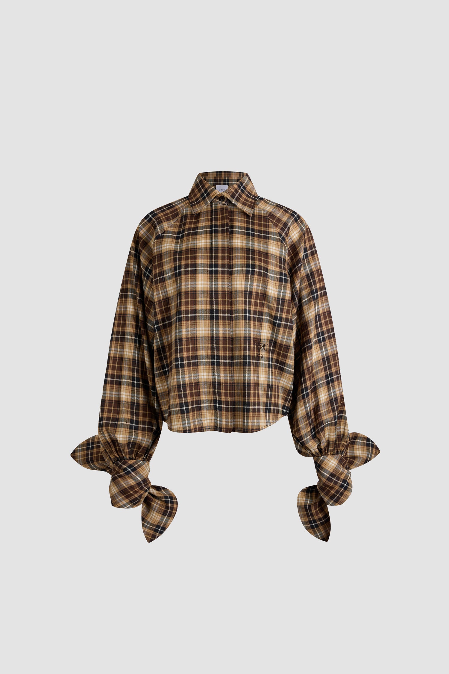 Patou - Blouse manches nouées en coton - Chestnut Heritage Tartan - Blouse en coton motif tartan marron. Manches longues. Poignets noués. Col chemise. Fermeture boutonnée sur le devant. Volume ample.