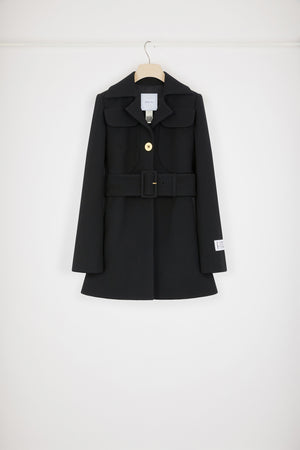 Cappotto con cintura in crepe di lana vergine