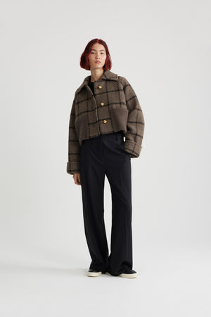 Rib waist cropped coat in recycled wool blend