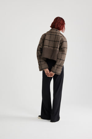 Rib waist cropped coat in recycled wool blend