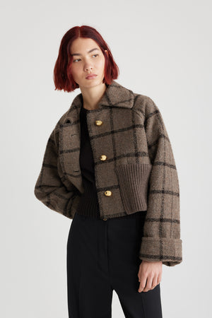 Rib waist cropped coat in recycled wool blend