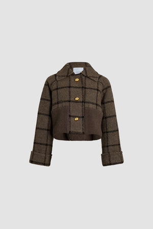 Rib waist cropped coat in recycled wool blend