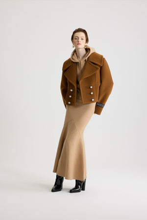Cropped double-breasted coat in sustainable wool blend