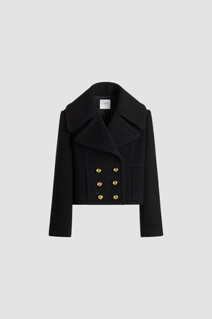 Cropped double-breasted coat in sustainable wool blend