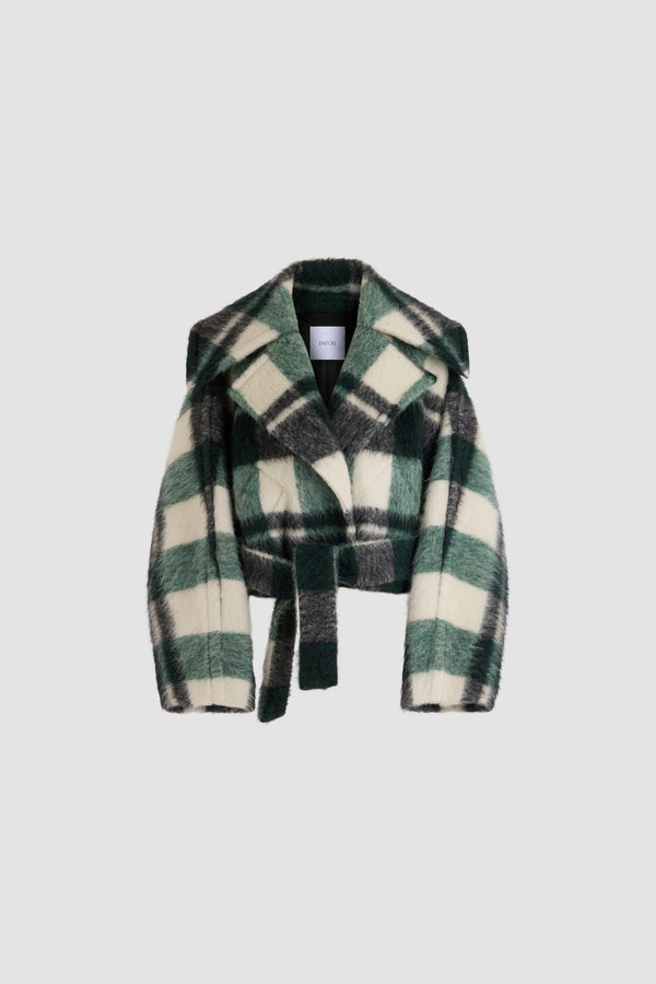 Patou - Cappotto corto oversize in misto lana - Pine Winter Tartan - Cappotto corto in misto lana con motivo tartan. Volume oversize. Collo ampio. Chiusura con cintura.