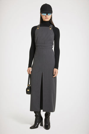 Dungaree midi dress in technical wool twill