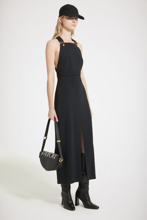 Dungaree midi dress in technical crepe