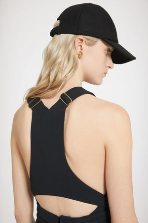 Dungaree midi dress in technical crepe