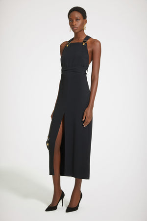 Dungaree midi dress in technical crepe
