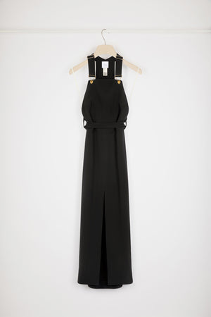 Dungaree midi dress in technical crepe