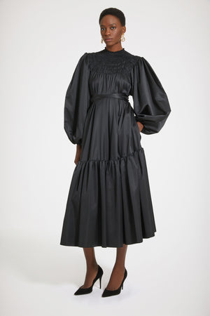 Smock collar maxi dress in eco-friendly satin