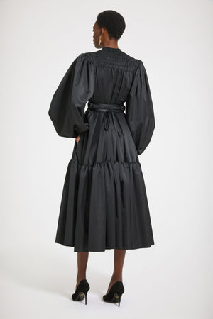 Smock collar maxi dress in eco-friendly satin