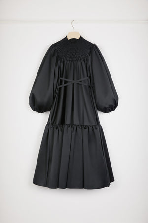 Smock collar maxi dress in eco-friendly satin