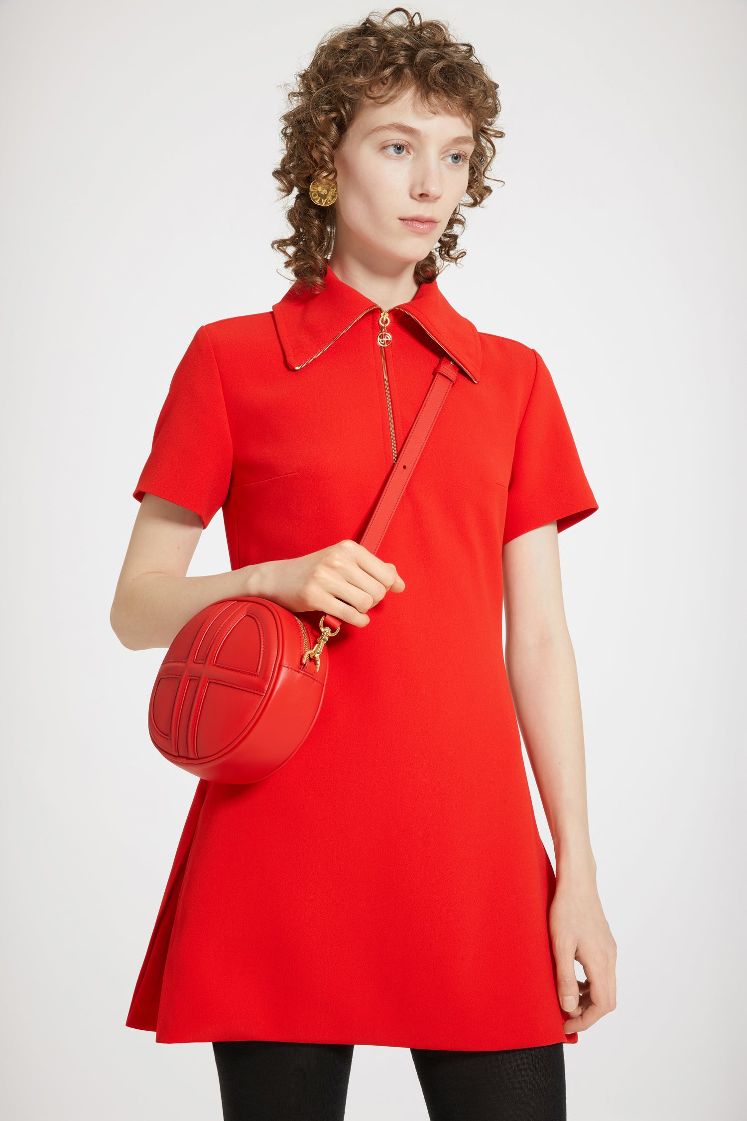 Patou - Skater mini dress in technical crepe - Racing Red - Short and sweet, this Patou dress is a real treat.Racing Red technical crepe dress. Short length. Fitted skater silhouette with darts at the back. Wide collar with gold-tone zip and signature JP puller. Short cap sleeves. Fully lined.