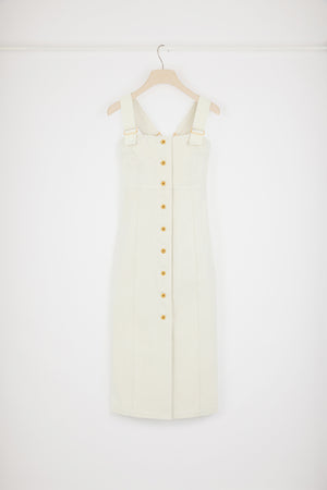 Dungaree dress in regenerated cotton denim
