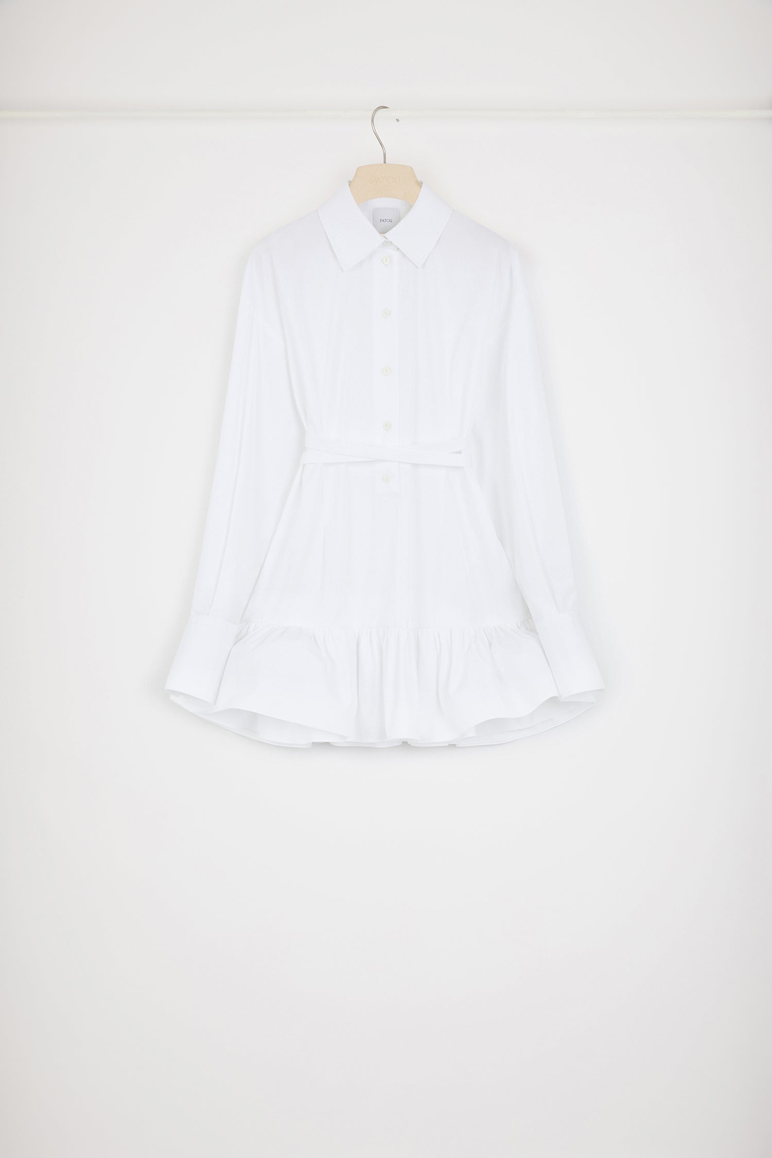 Patou | Ruffle mini shirt dress in sustainable cotton
