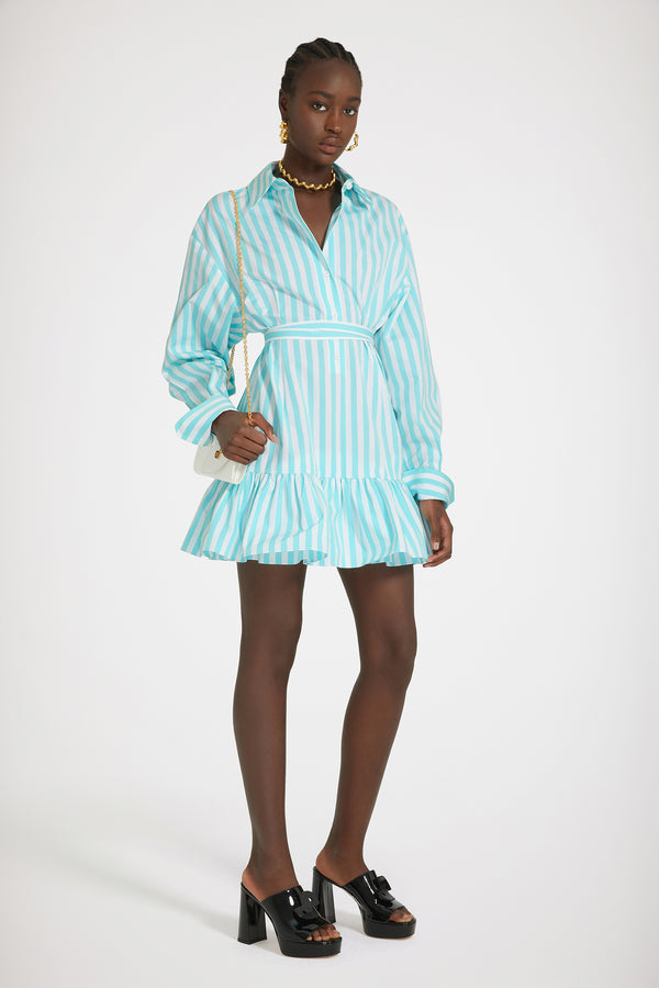 Patou - Ruffle mini shirt dress in printed cotton