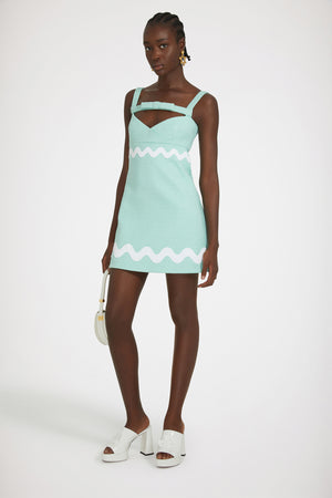 Bow neckline mini dress in cotton tweed