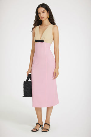 Robe midi bicolore en seersucker