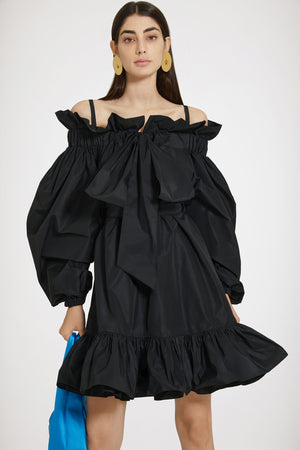 Vestito corto voluminoso in faille riciclato