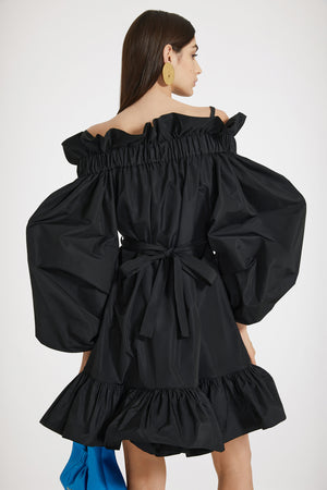 Vestito corto voluminoso in faille riciclato