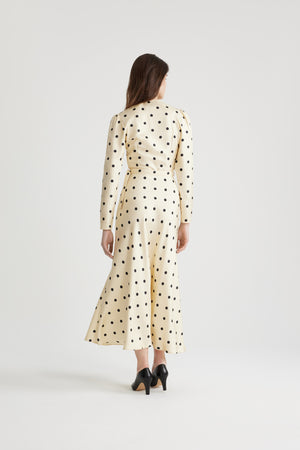 Belted maxi dress in printed organic silk