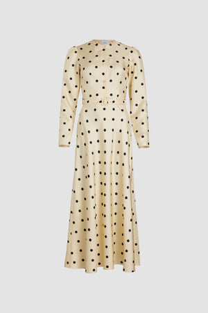 Belted maxi dress in printed organic silk