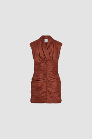 Open back mini dress in recycled faille