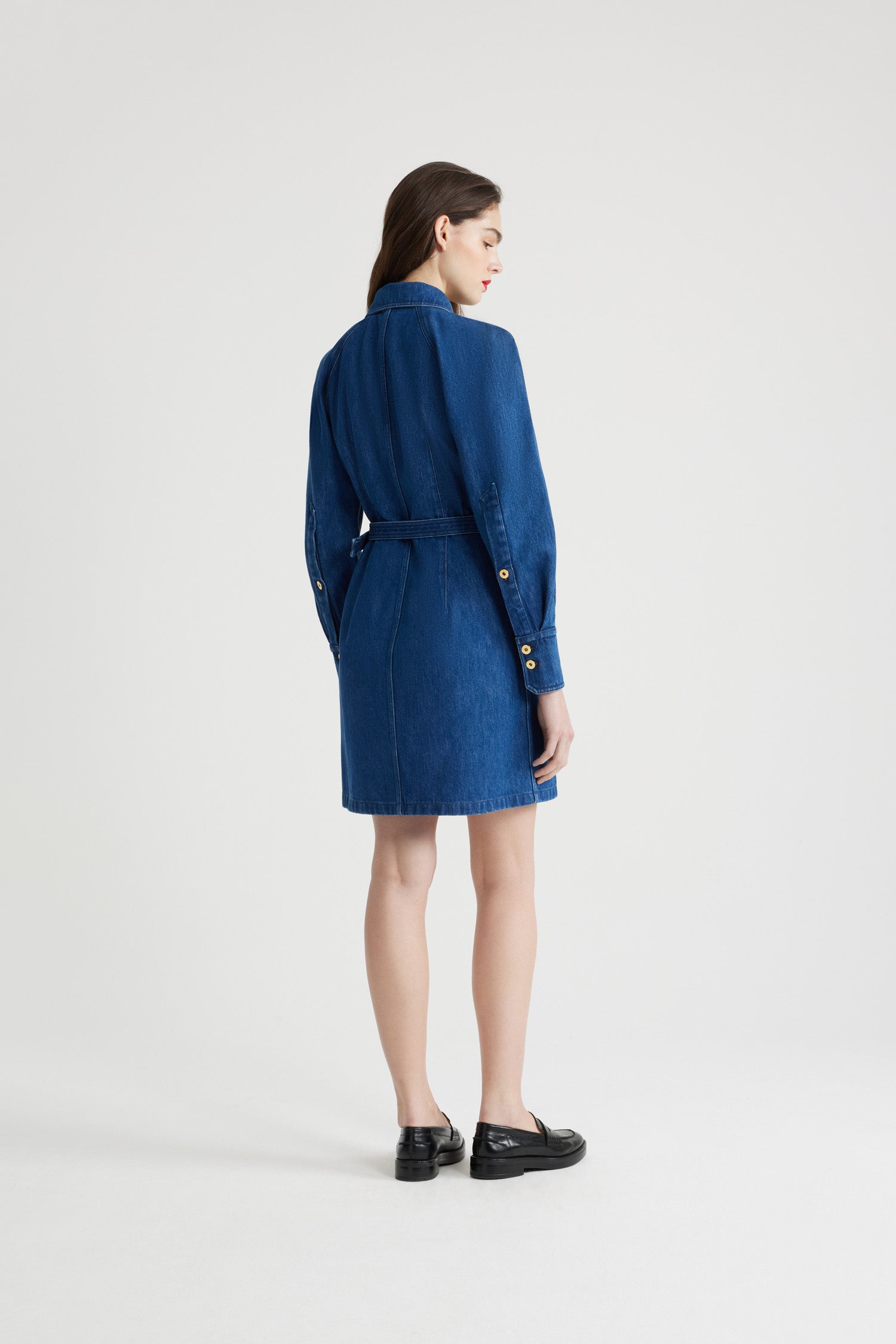 stonewash denim shirt dress The Denim Shirt Dress Daybreak Medium Wash / XS