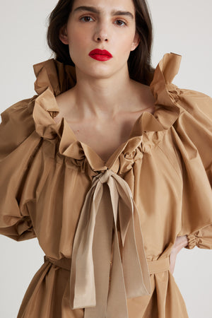 Iconic drawstring dress in recycled faille