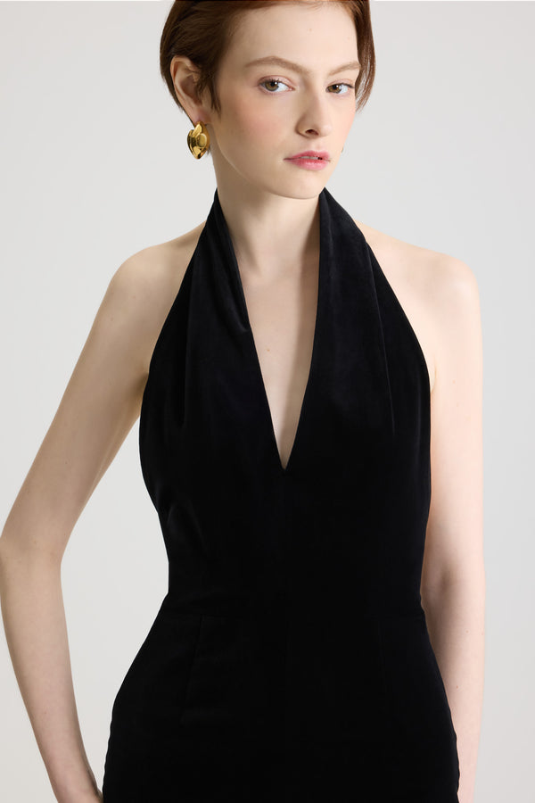 Patou - Long backless dress in blended organic cotton velvet - Black - Long black backless dress in blended organic cotton velvet, flared cut.This piece is from the &quot;Evening&quot; Capsule, designed by Guillaume Henry: to immortalize special occasions with style and refinement.