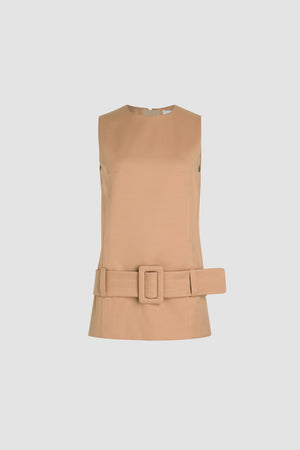 Belted mini dress in organic cotton twill