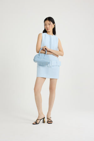 Robe courte ceinturée en tweed de coton bio léger