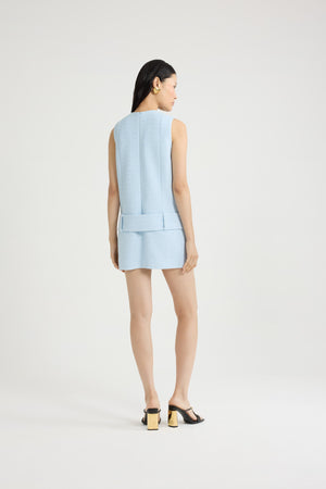 Robe courte ceinturée en tweed de coton bio léger